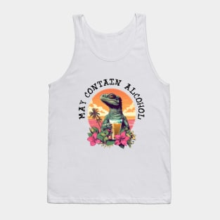 Green Lizard Holding Beer - May Contain Alcohol (Black Lettering) Tank Top